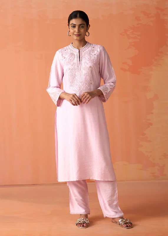 Arziya Pink Embroidered Rayon Kurta Set for Women