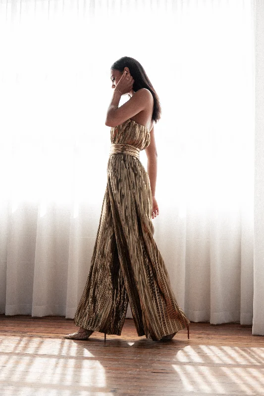 Kerry Pleat Jumpsuit - Gold