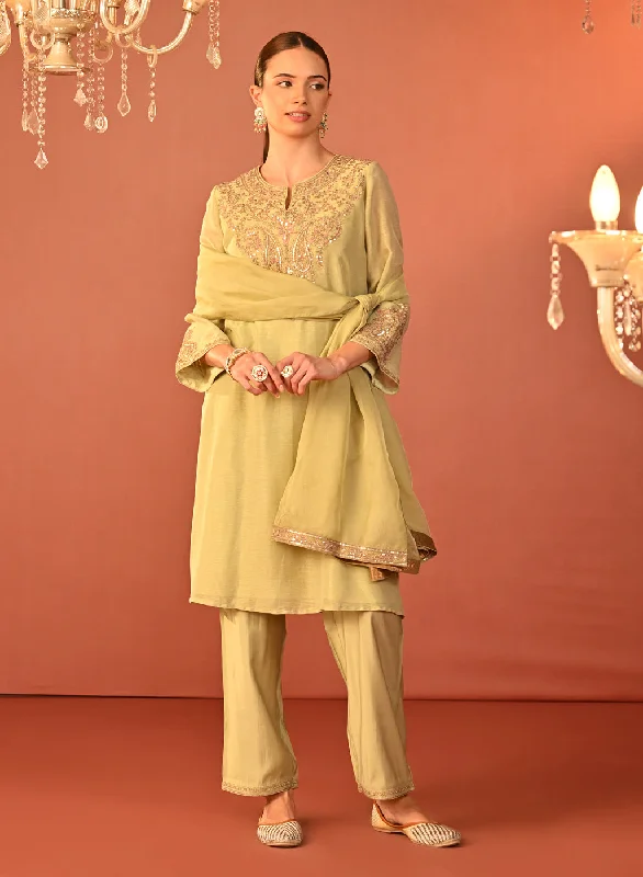 Zoya Green Embroidered Viscose Linen Co-ord Set for Women