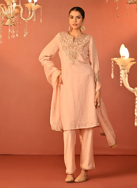 Zoya Baby Pink Embroidered Viscose Linen Co-ord Set for Women