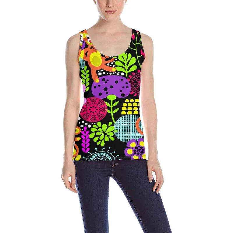 Womens Tank Tops print with bright flowers monkeys