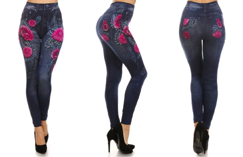 Blooming Flowers Stretch Jean Leggings