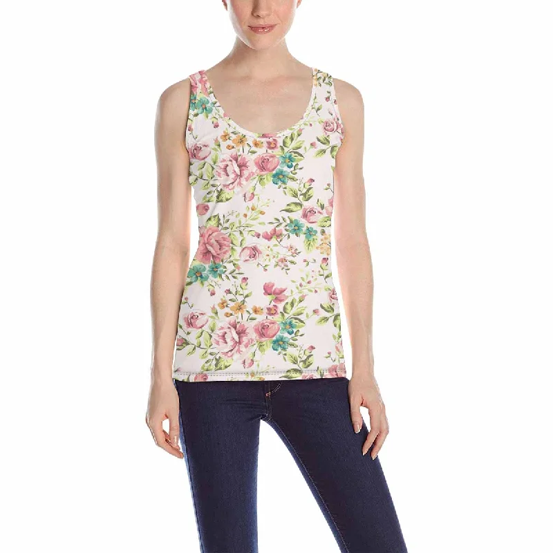 Womens Tank Tops print with vintage flower pattern