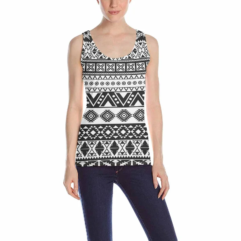 Womens Tank Tops print with aztec black and white pattern