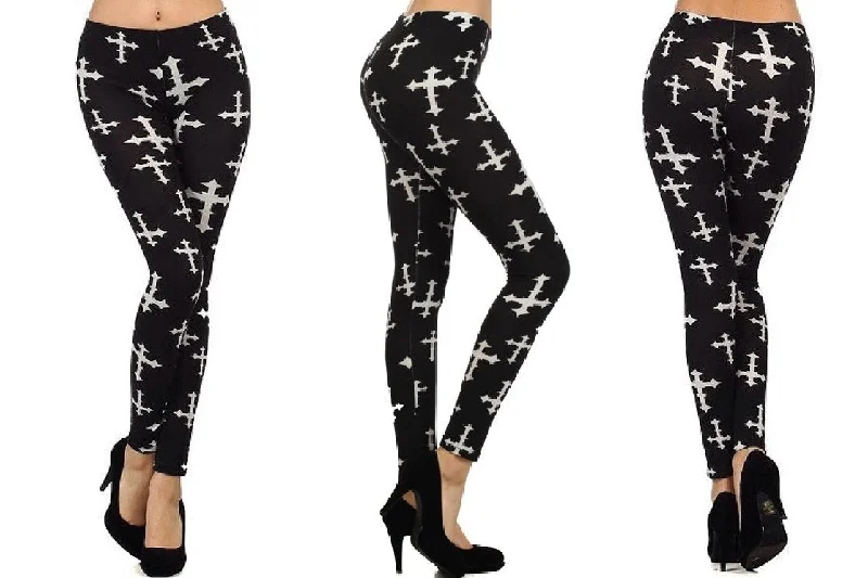 Cross Designed Leggings (Black & White)