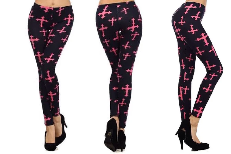 Cross Designed Leggings (Pink)