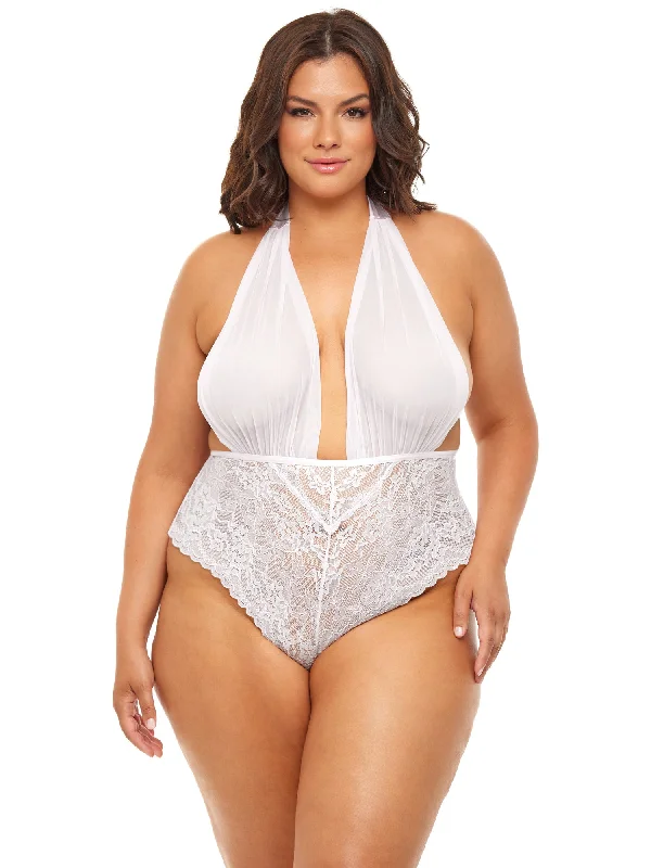 Bridal Curvy Aria Sheer Plunge Halter Teddy