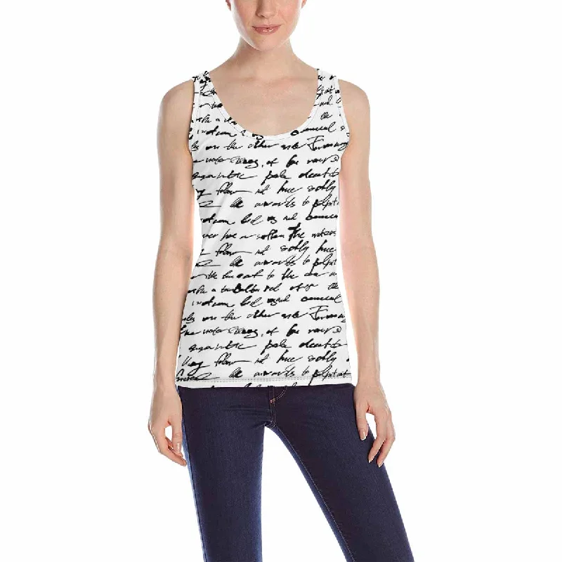 Womens Tank Tops print with black text pattern