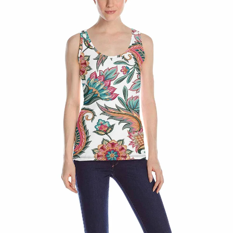 Womens Tank Tops print with graphic flowers feathers