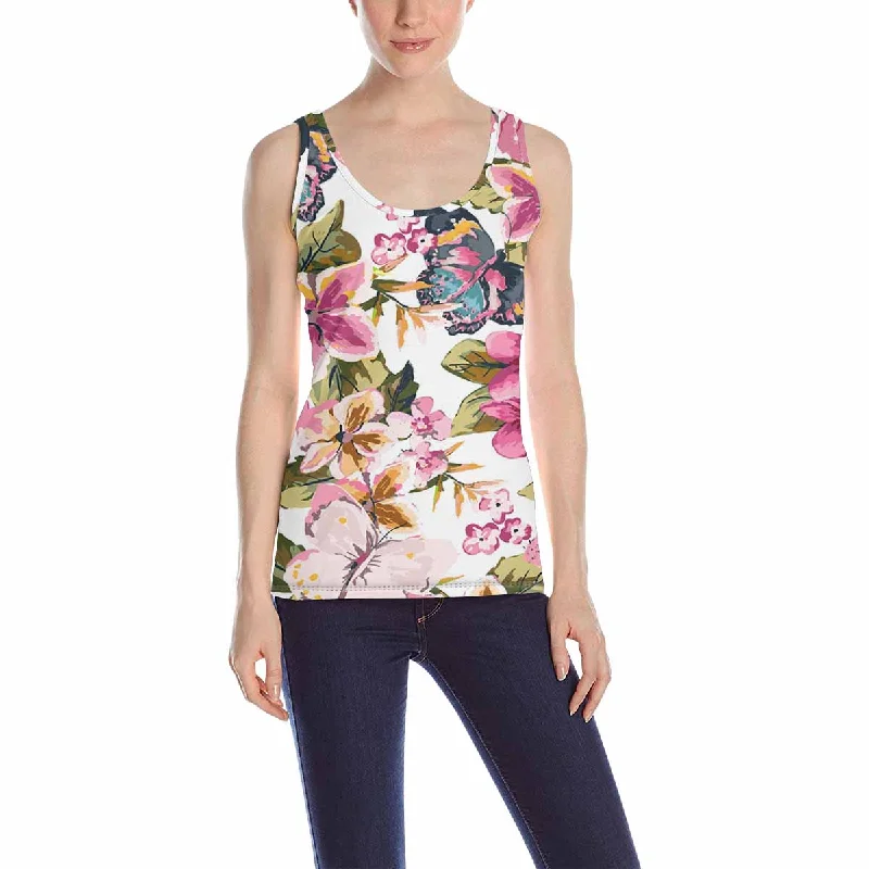 Womens Tank Tops print with colorful Butterfly with floral