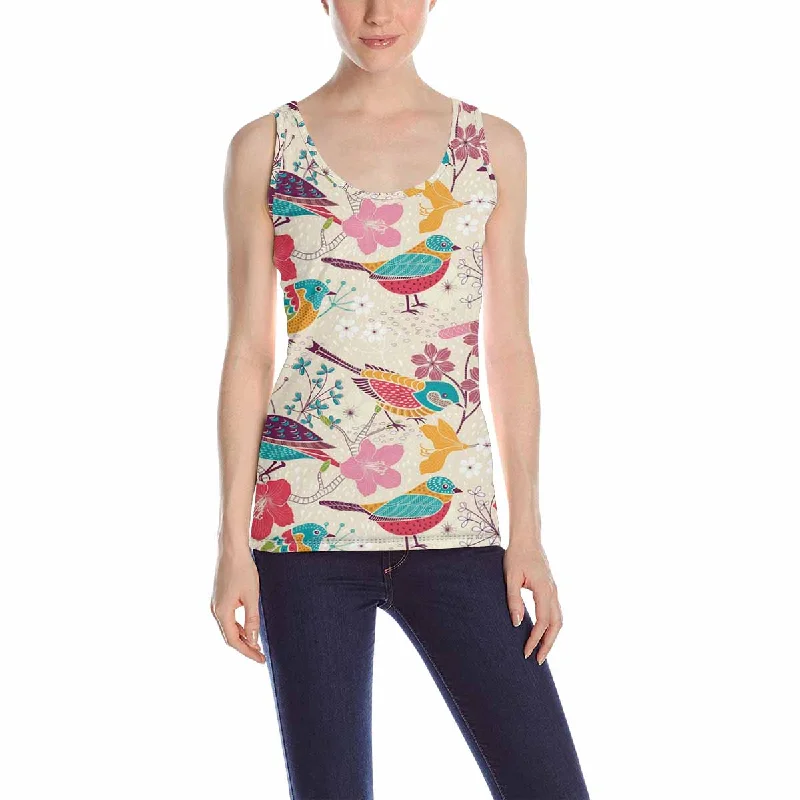 Womens Tank Tops print with colorful flowers with birds