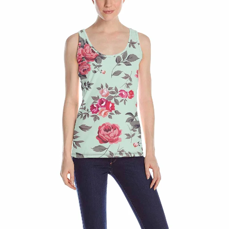 Womens Tank Tops print with retro rose pattern