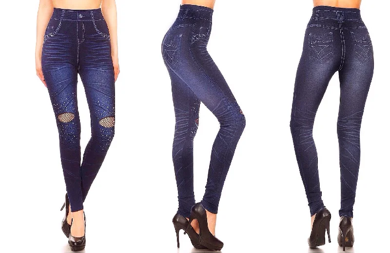 High Waist Ripped Destroyed Denim Jean Leggings