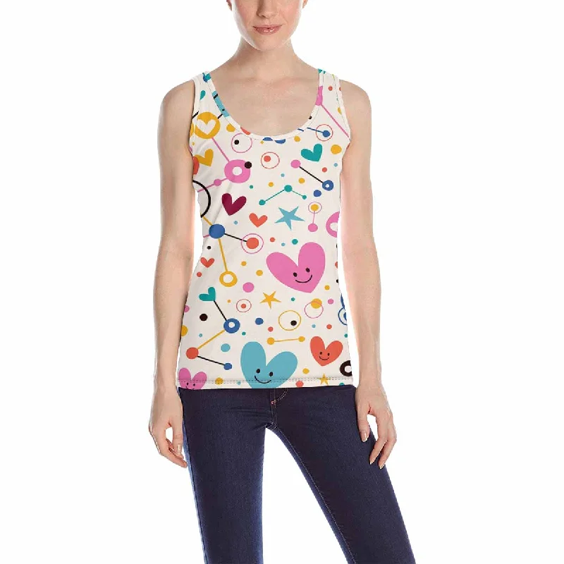 Womens Tank Tops print with funky Hearts dots stars pattern