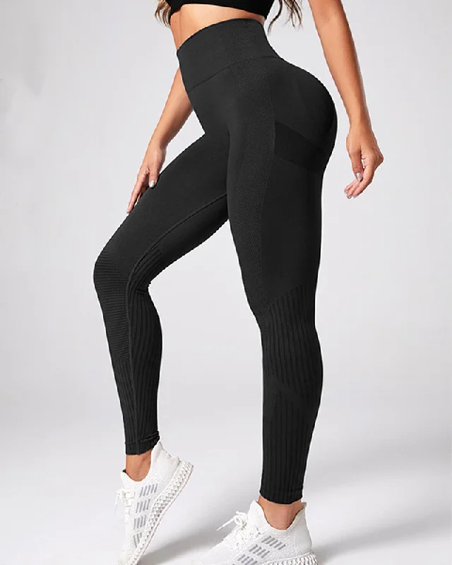 Nahtlose Gestreifte Hoher Taille Po-Lifting Leggings Sport Scrunch Elastische Yoga Hose