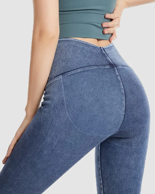 Nahtlose Denim Bauchkontrolle Po-Lift Leggings mit Hoher Taille