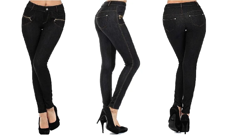 Stretchy & Soft Skinny Jean Leggings (Zipper Accent)