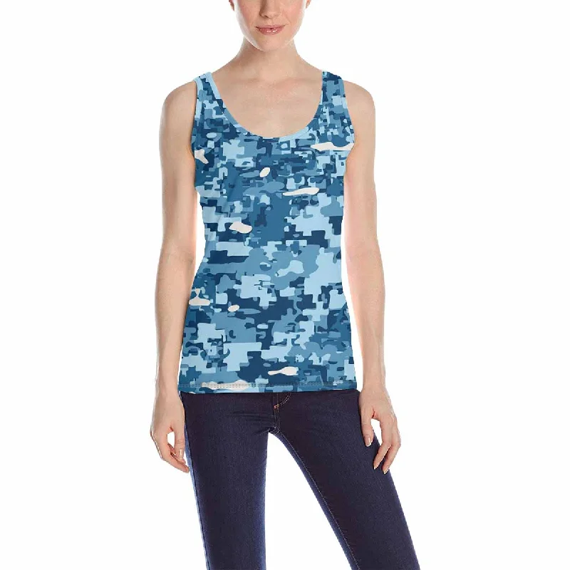 Womens Tank Tops print with Navy camouflage pattern