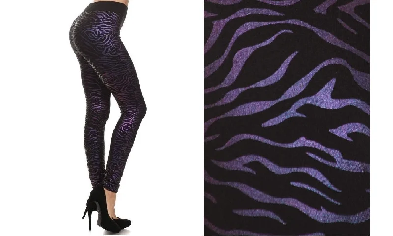 Metallic High Waist Leggings (Purple Stripes)