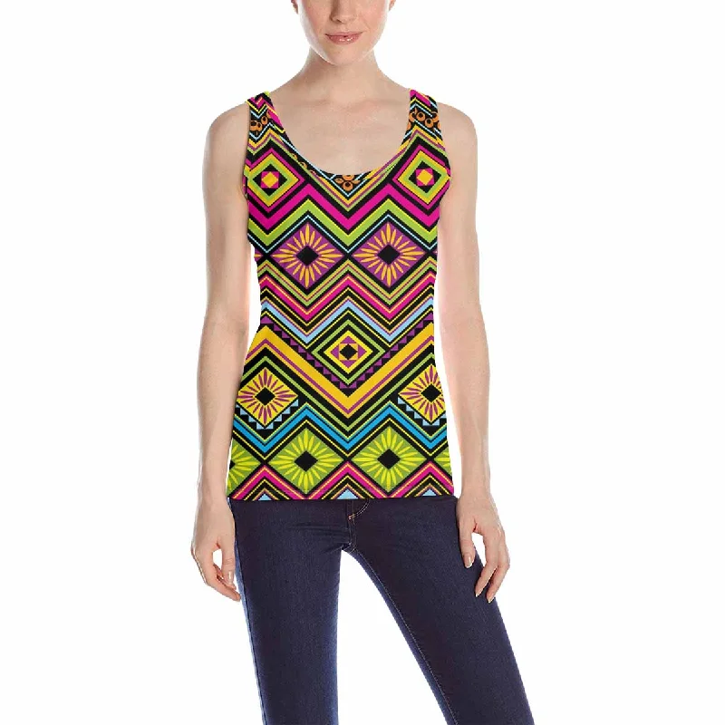 Womens Tank Tops print with colorful Mexican zigzag