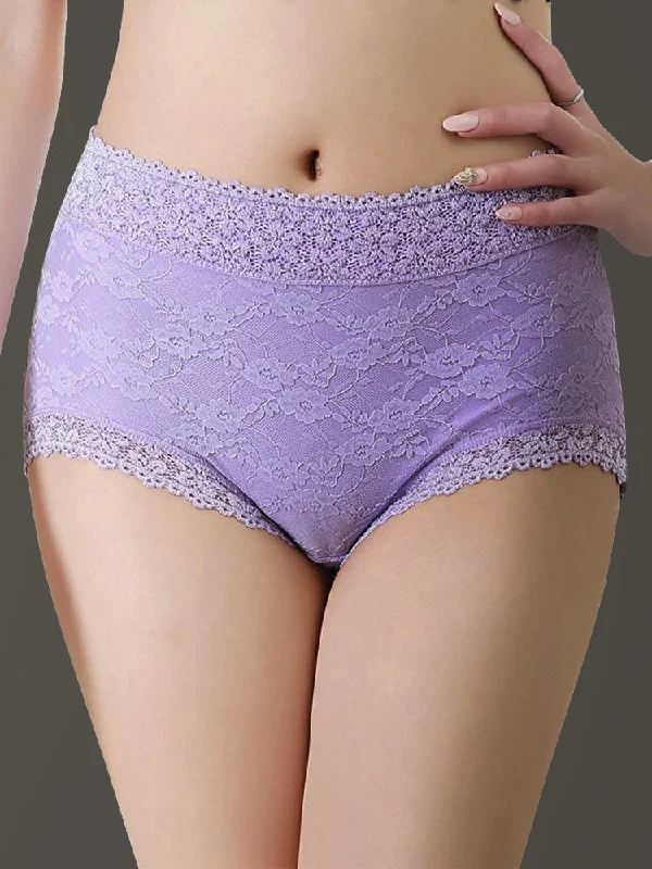 Women High Waist Cotton Lace Stretch Regular Briefs