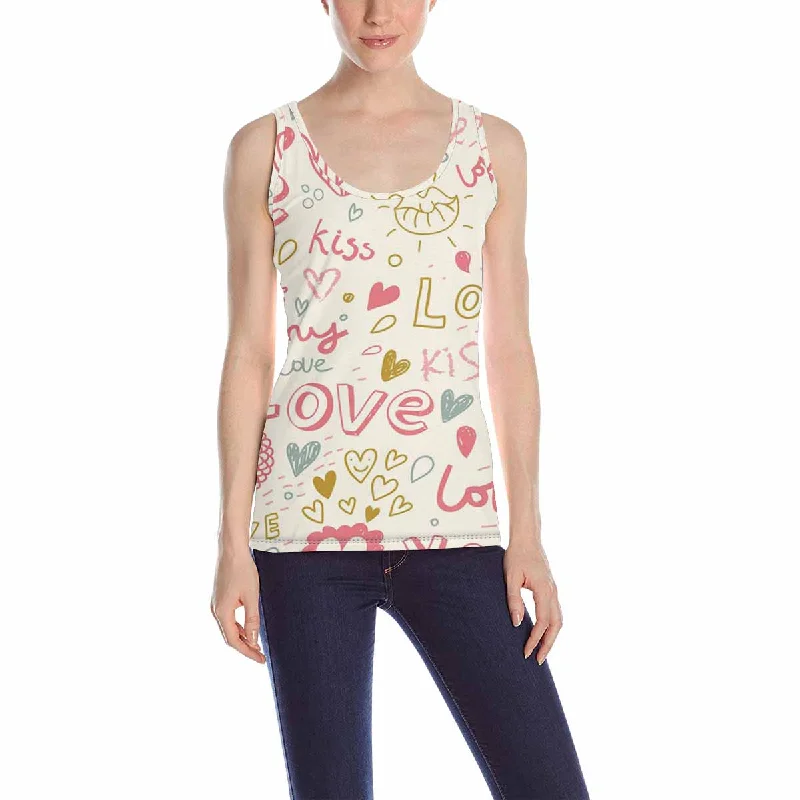 Womens Tank Tops print with Romantic love pattern