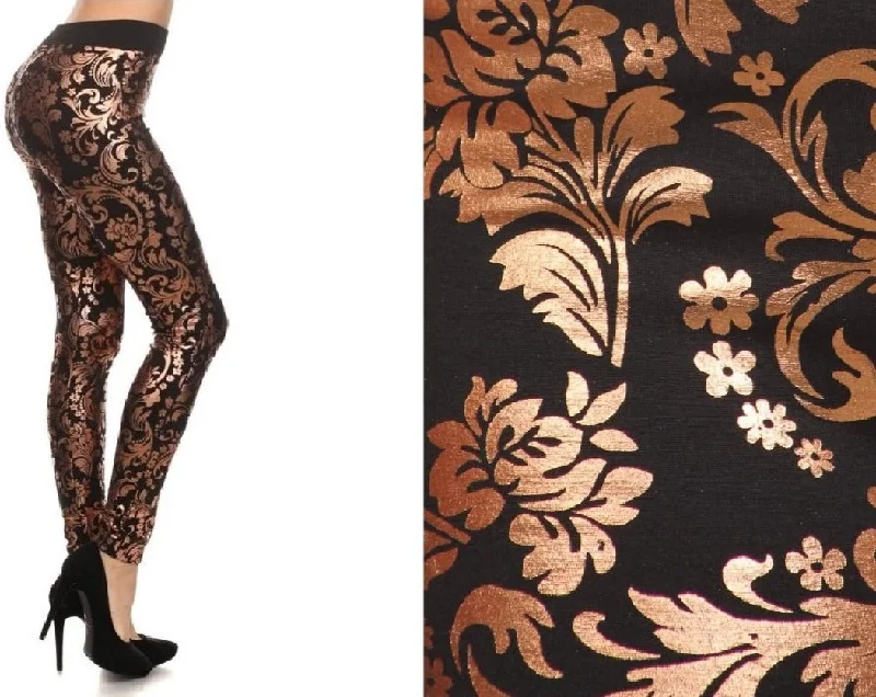 Metallic High Waist Leggings (Gold Paisley)