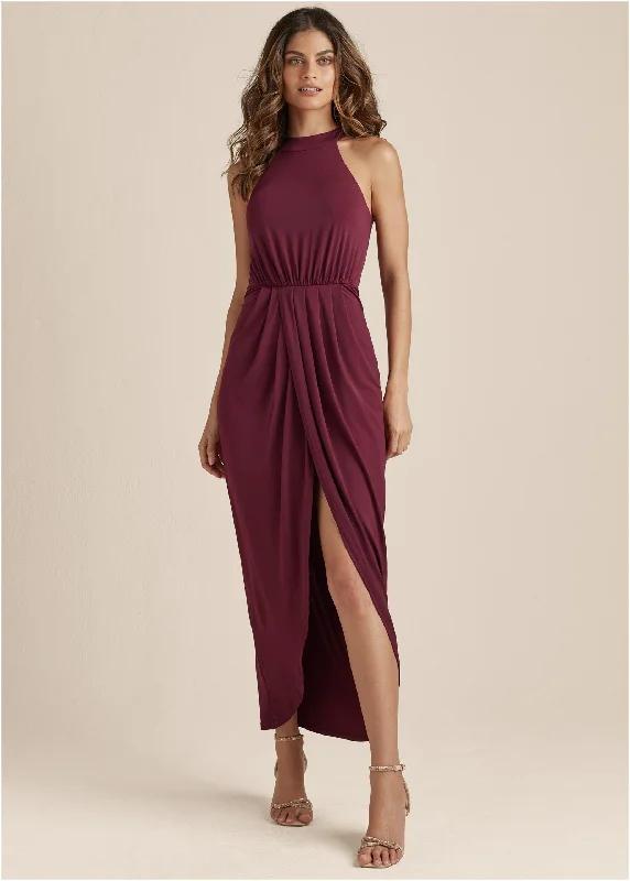 Long Drape Dress - Wine