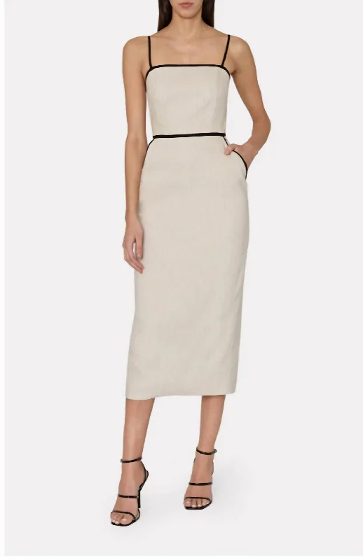 Amara Linen Contrast Midi Dress In Natural