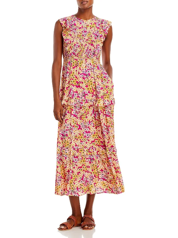 Iris Womens Tiered Viscose Midi Dress