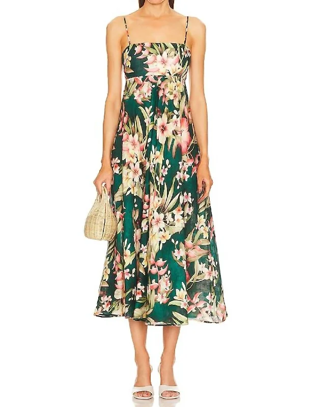 Lexi Bandeau Midi Dress In Green Palm