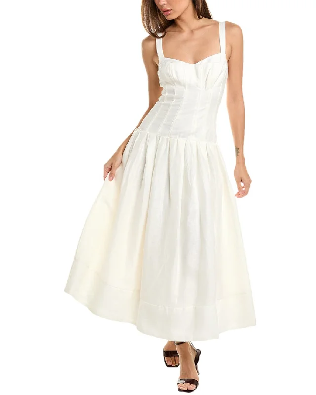 Nicholas Makenna Drop Waist Corset Linen Midi Dress