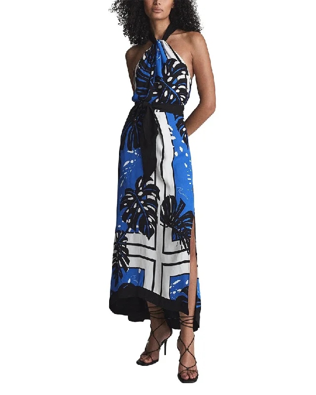 Reiss Erin Print Palm Midi Dress