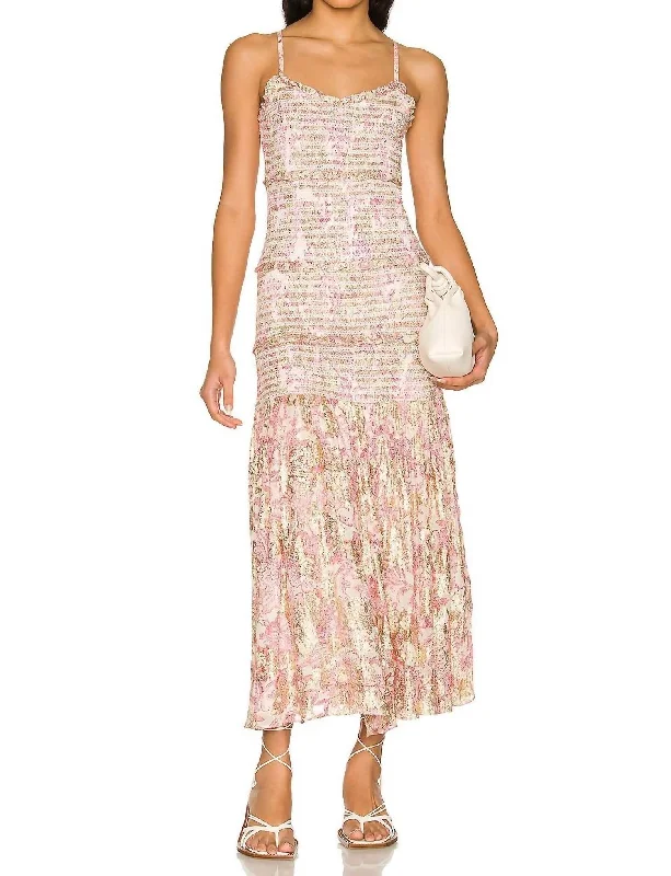 Suki Ruched Midi Dress In Off White & Crimson