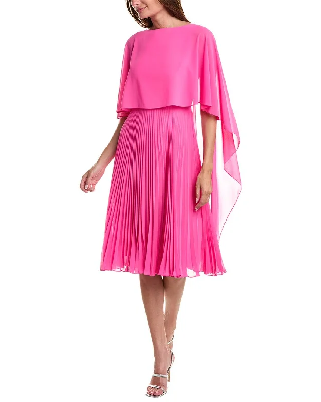 Teri Jon by Rickie Freeman Chiffon Capelet Midi Dress