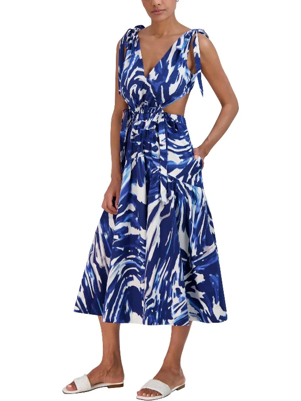 Womens Cut-Out Tie Shoulder Midi Dress