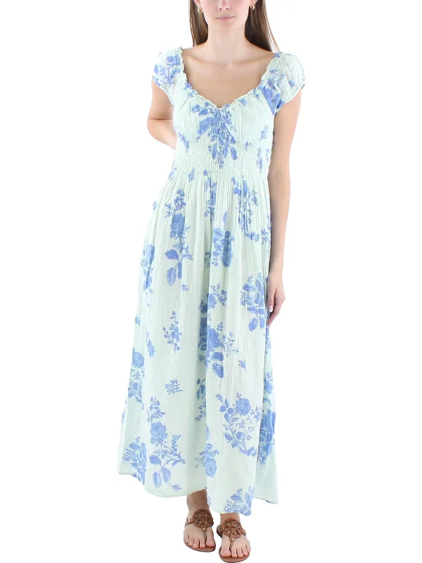 Womens Floral Print Cotton Midi Dress