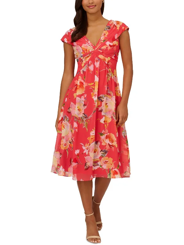 Womens Floral Print Polyester Midi Dress