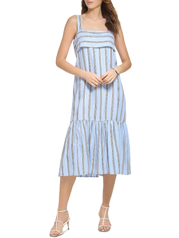 Womens Metallic Striped Midi Dress