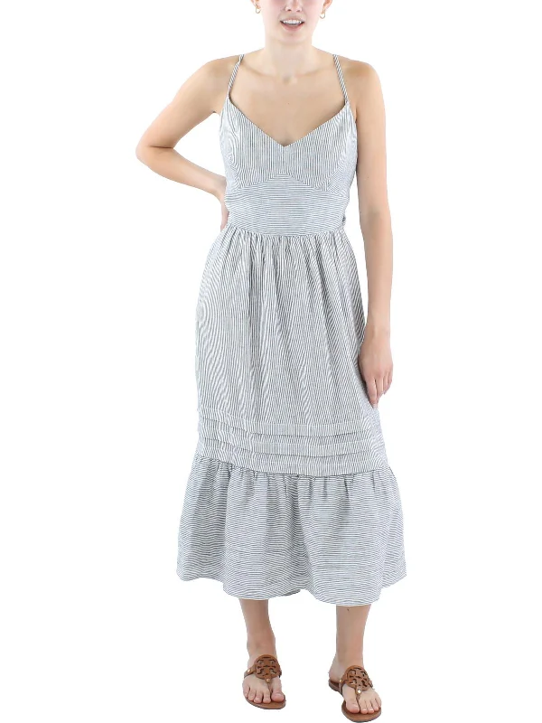 Womens Striped Linen Midi Dress