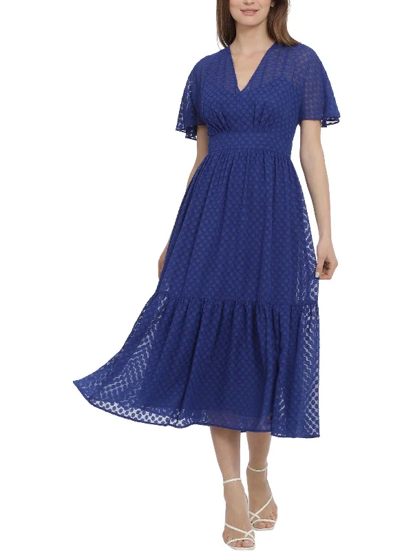 Womens Tiered Polyester Midi Dress