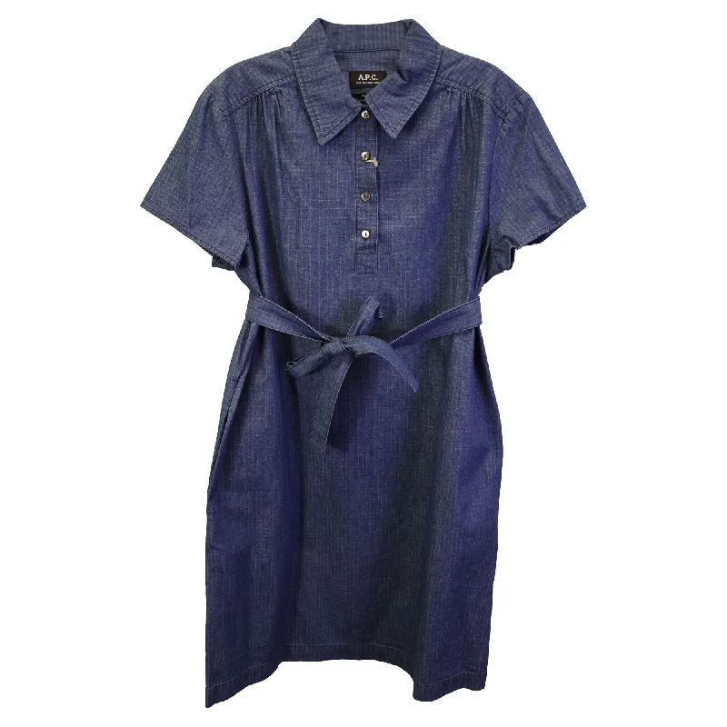 A.P.C. Belted Mini Dress in Blue Cotton Denim