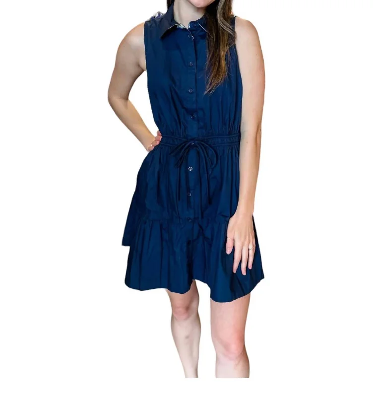 Button Mini Dress In Navy