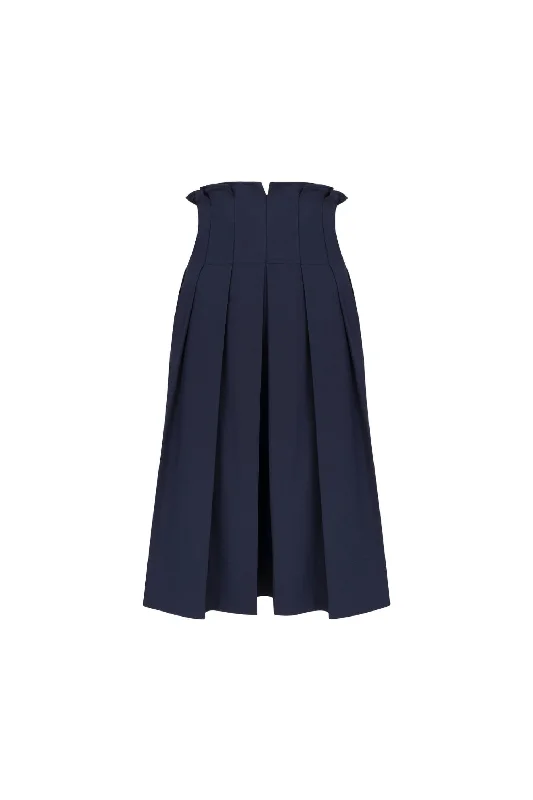 Charlotte Midi Pleated Skirt In Navy