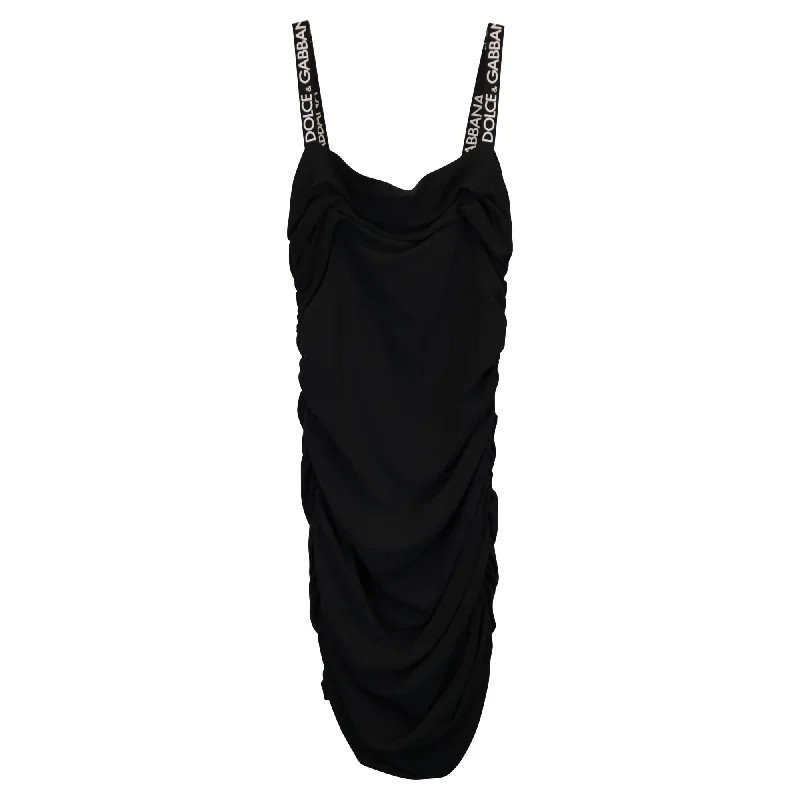 Dolce & Gabbana Ruched Mini Dress in Black Cotton