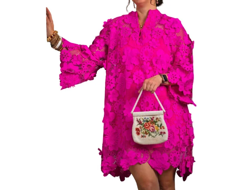 Lala Floral Tunic Mini Dress In Fuchsia