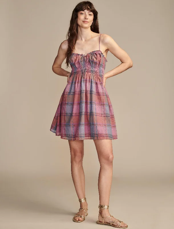 Lucky Brand Women's Plaid Smocked Sweetheart Mini Dress