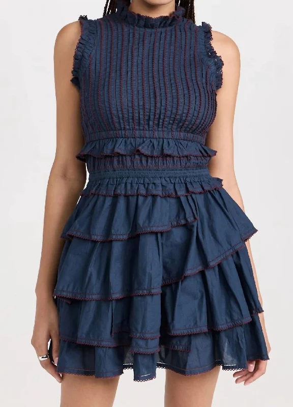 Mable Cambric Sleeveless Pleated Mini Dress In Admiral Blue