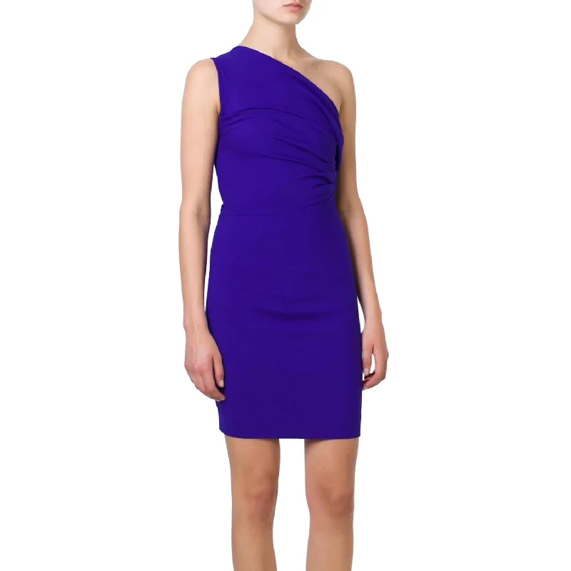 One Shoulder Draped Mini Dress In Purple