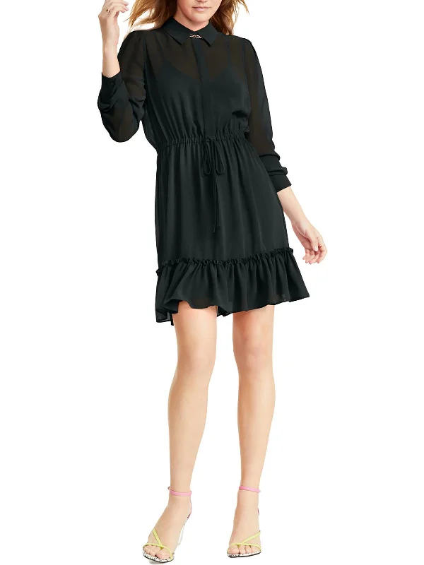 Petites Womens Collared Short Mini Dress